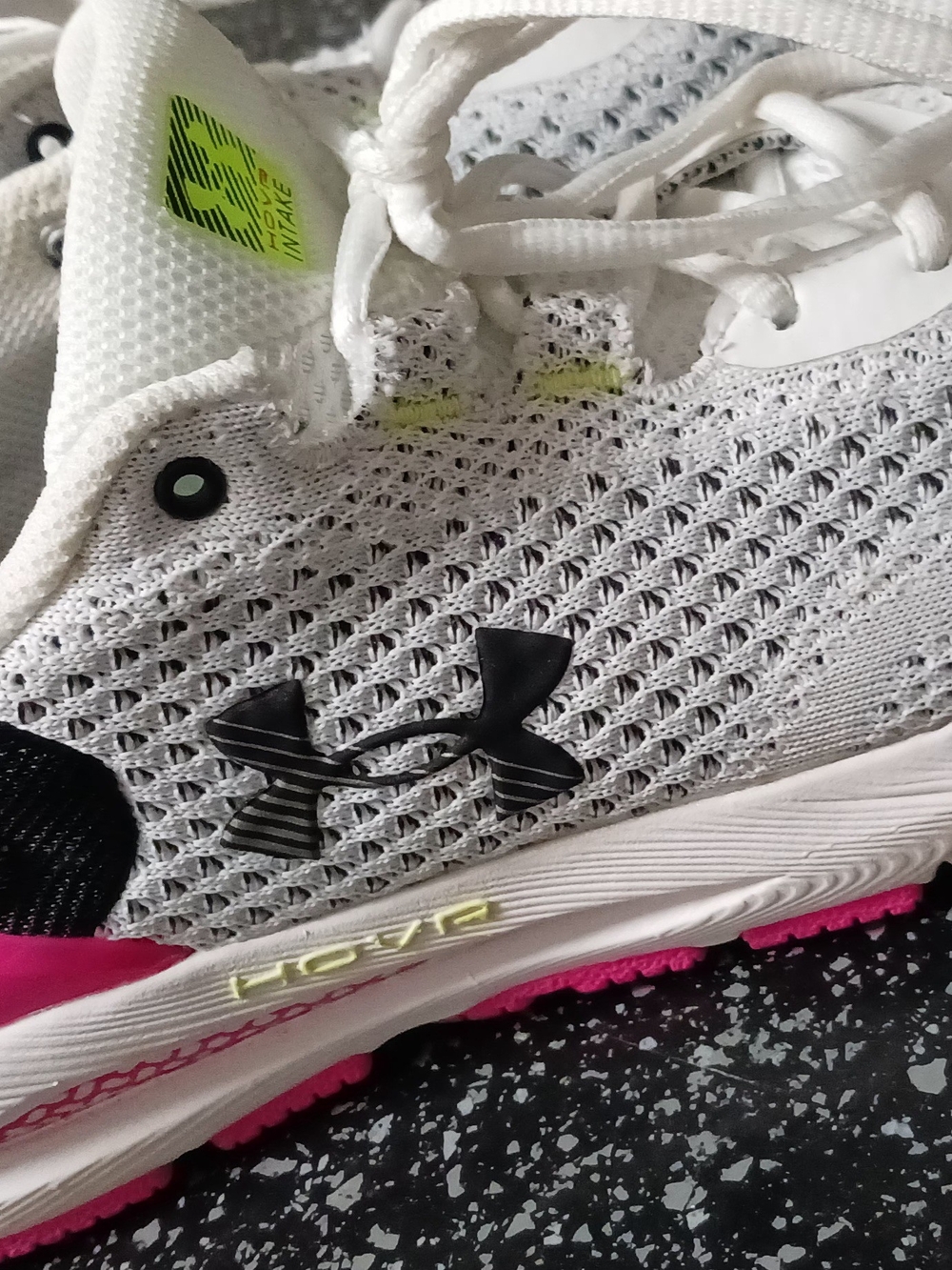 UA HOVR Intake 6 White w/Pink and Neon Green Accents, Size 8.5, NWT - Picture 3 of 8